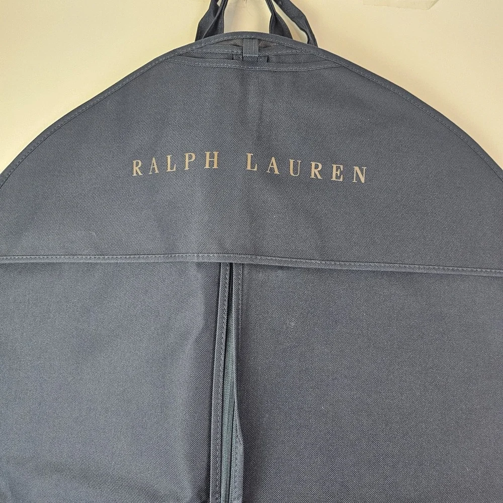 Ralph Lauren Long Navy Blue Travel Storage Garment Bag Gold Letters Quiet Luxury